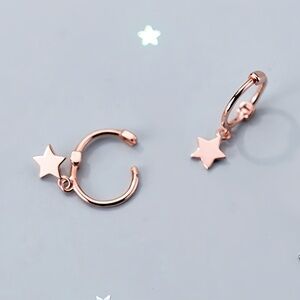 S925 Hoop Star drop huggie Earrings- Rose Gold SH023